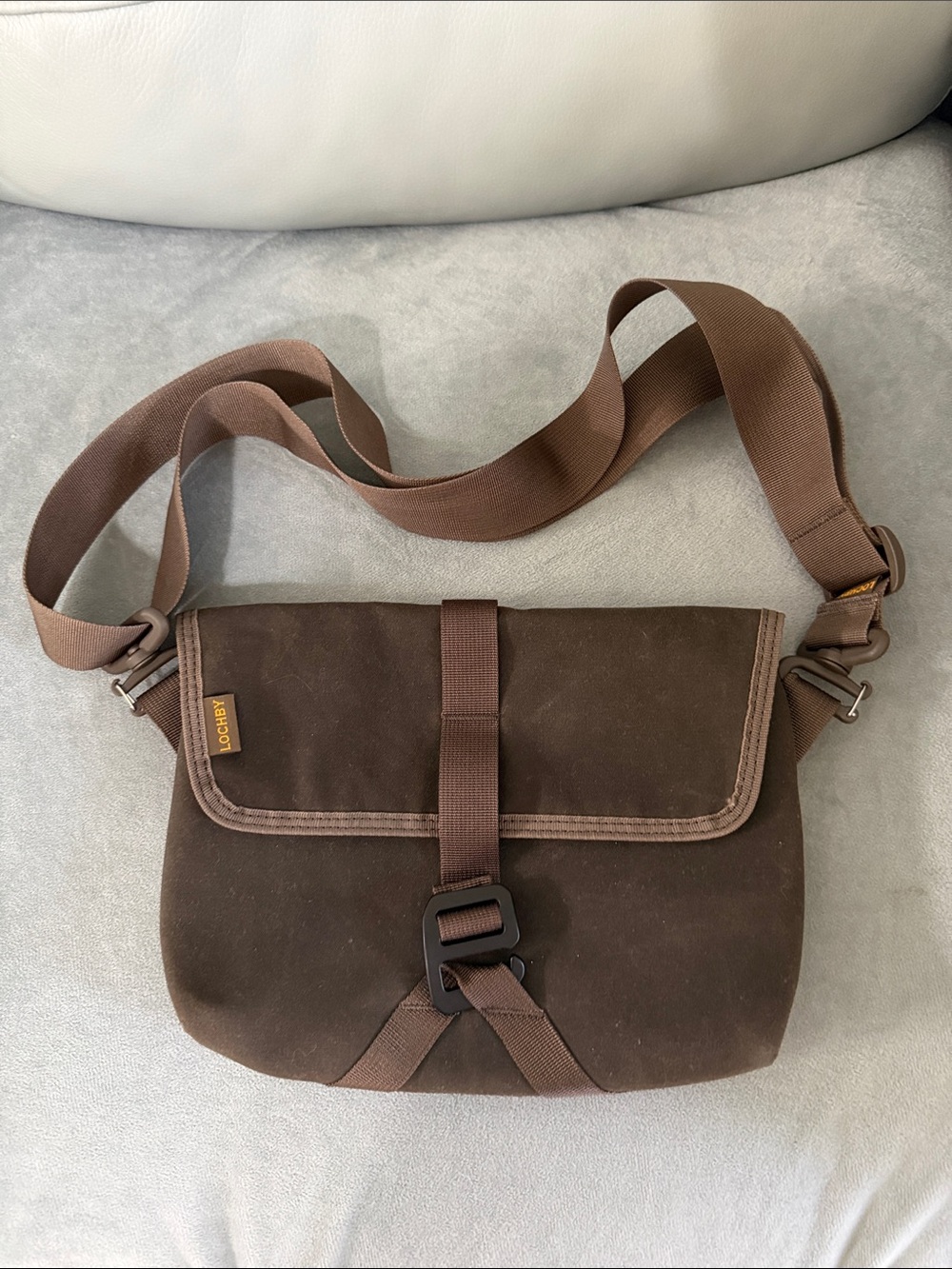 Brown Canvas Crossbody Field Bag with Front Buckle